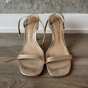 SCHUTZ Altina Metallic Embossed Leather Sandals